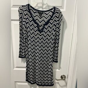 White House Black Market Black and White Long Sleeve Sheath Dress